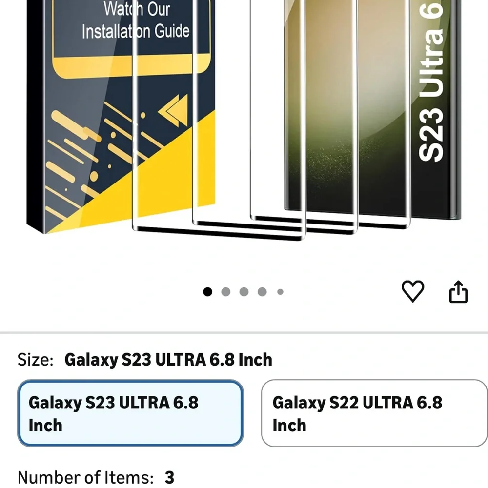 3 pack Tempered Glass Screen Protector for S23 Ultra - Black